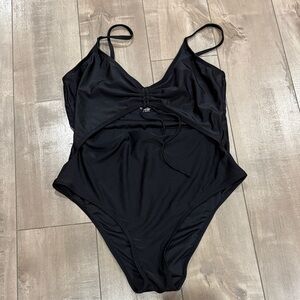 Aeropostale Black One-Piece Swimsuit with Drawstring Cut-Out Front